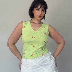 Top à col V brodé de fleurs - taille M-L